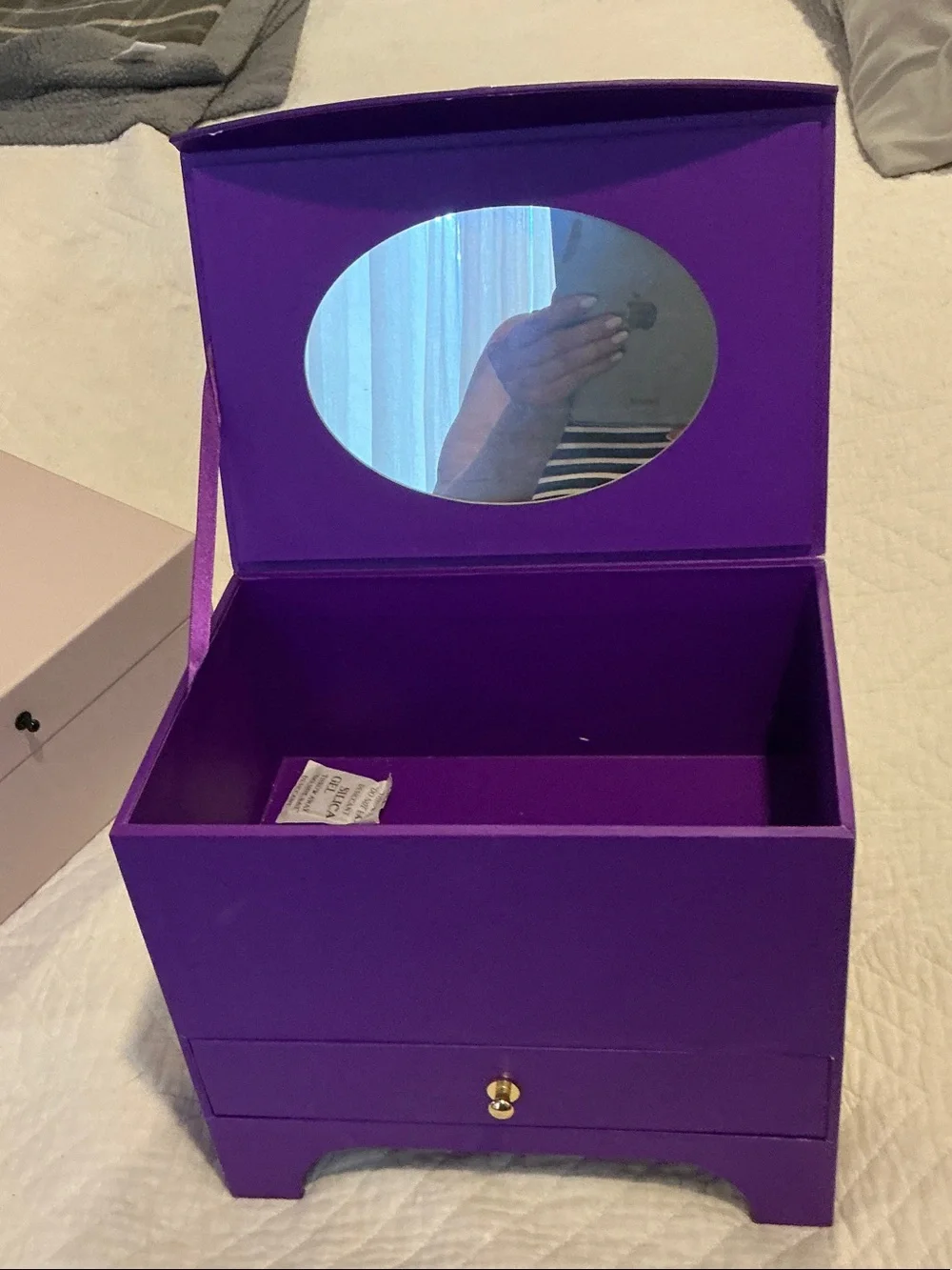 Elegant Purple Jewelry Organizer Box with Lock and Drawer
